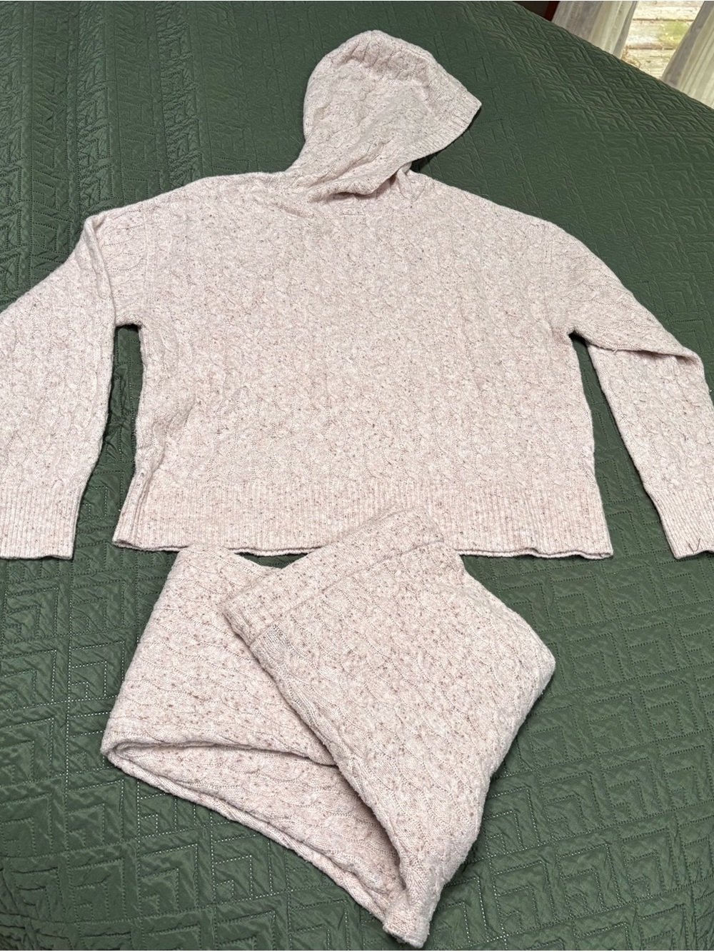 Auden Speckled Cream Cable Knit Loungewear Set- Top L/Bottoms XL - Picture 3 of 6
